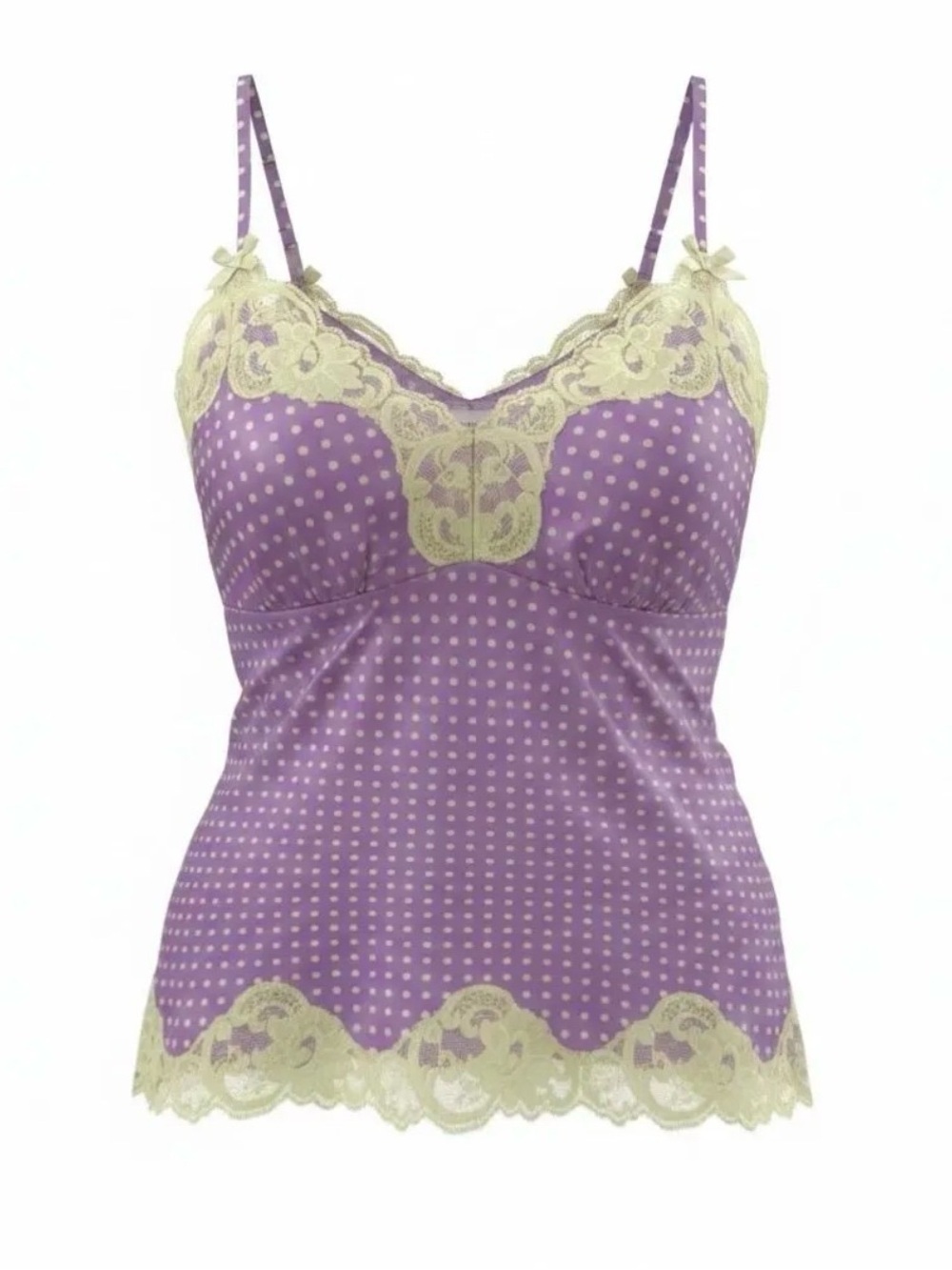 Gold Hawk Silk Lavender Polka Dot Lace Trim Camisole